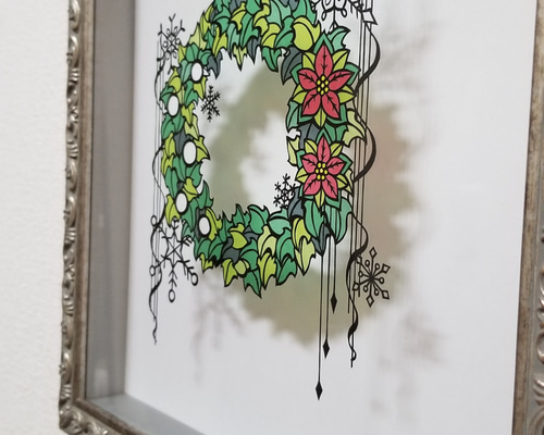 手描き額縁　幸運　絵画　原画　24㎝　クリスマス　冬　アクリル画　レジンアート可 ead26b8f37b8f6b04c84356d388c87