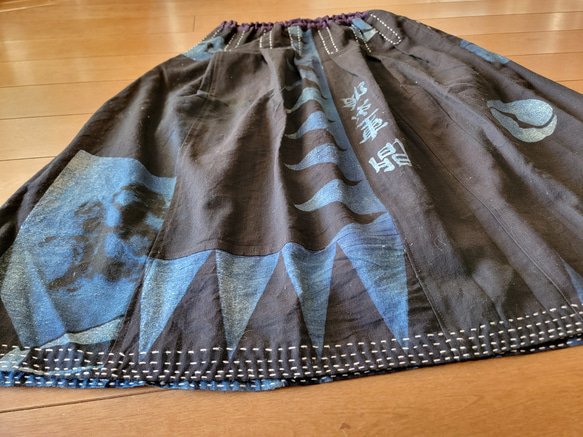 着物リメイク　古布　手作り　半纏　スカート 3枚目の画像