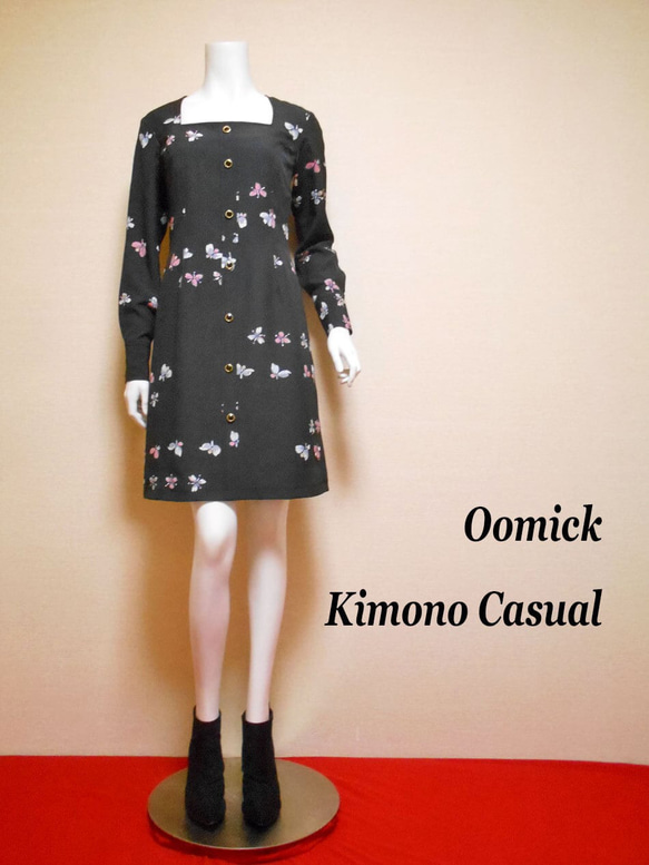 スクエアネック着物ドレス Square neck kimono dress LO-402/S 3枚目の画像