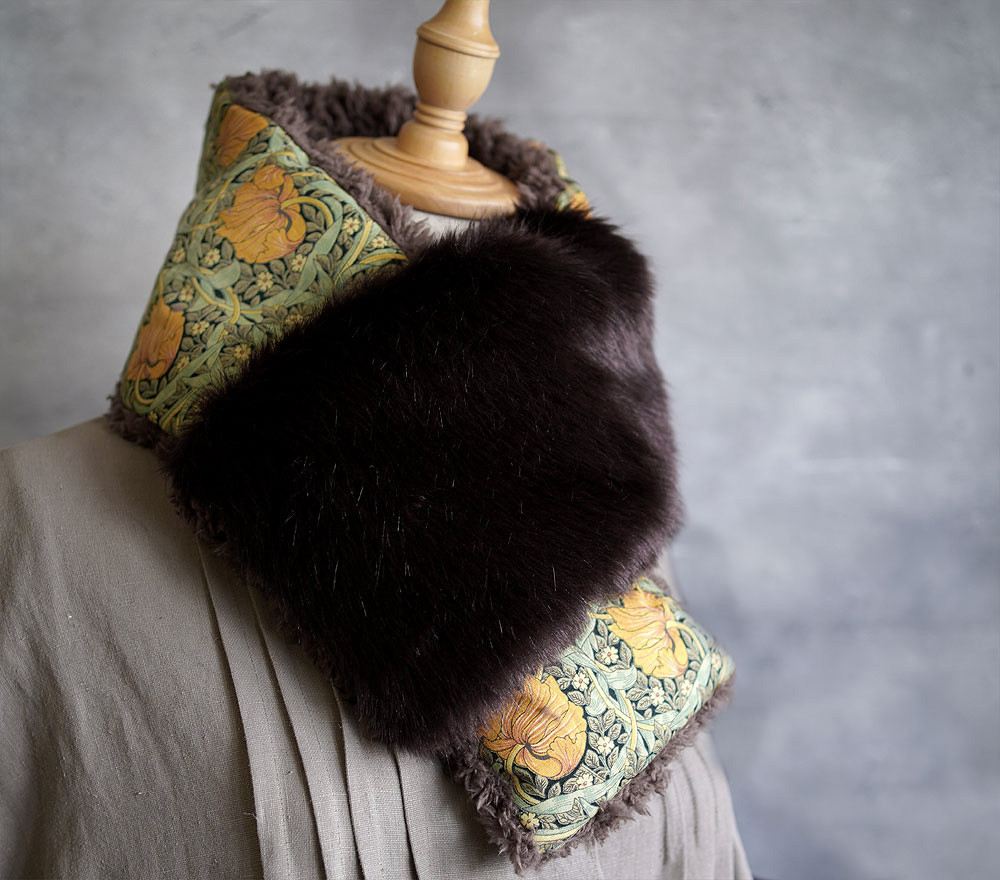 ◆【早割】モリス　ピンパーネル＆発熱ファーのふわもこマフラー①テラコッタ◆ネックウォーマー