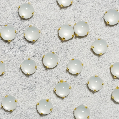 10個♡ボタン カボション クリスタル ホワイト ゴールド 台座 ラウンド