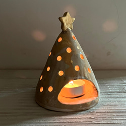 聖誕小樹蠟燭燭台-霧金波點耶誕樹_陶飾燭台 第2張的照片