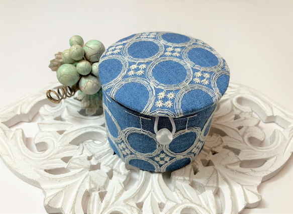 ミニソーイングボックス ミニ丸箱 カルトナージュオリジナル作品