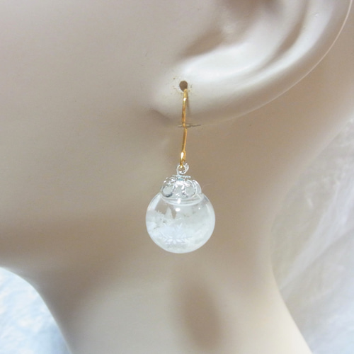 ガラスドーム 雪結晶 夜光加工 暗闇で光る ハーバリウムオイル