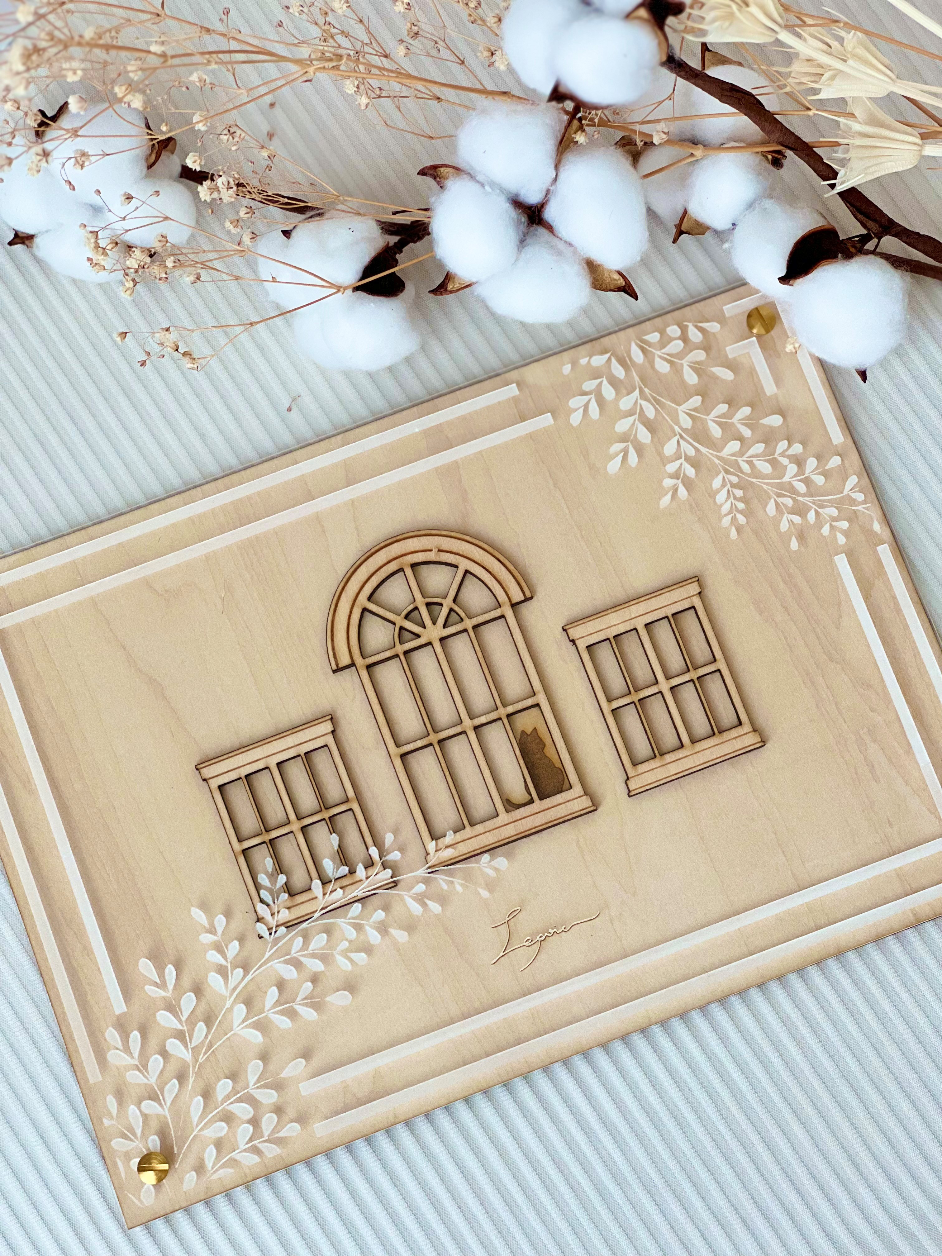 『窓際の猫』【真鍮金具×アクリル×木のアートパネル】ご自宅やプレゼントに☆