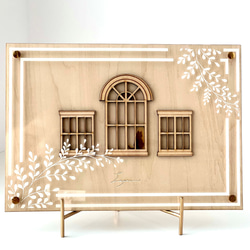 『窓際の猫』【真鍮金具×アクリル×木のアートパネル】ご自宅やプレゼントに☆ 6枚目の画像