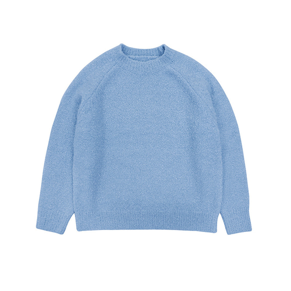 淺藍色 2色 羊毛混紡 溫柔軟糯大圈圈絨紗線寬鬆圓領毛衣 均碼 第3張的照片