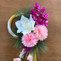 アマリリスと胡蝶蘭の水引しめ飾り　お正月ハンドメイド2024 5枚目の画像