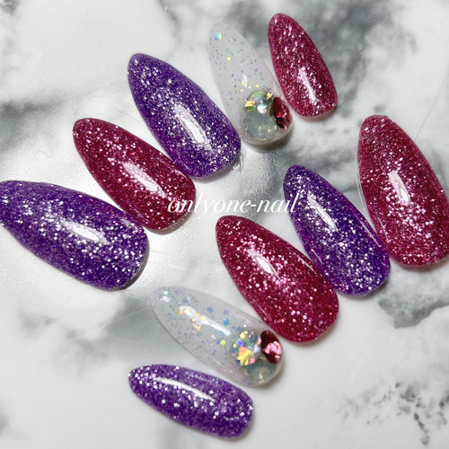 009】キラキラネイル☆グリッターネイル☆ビジューネイル☆パープル
