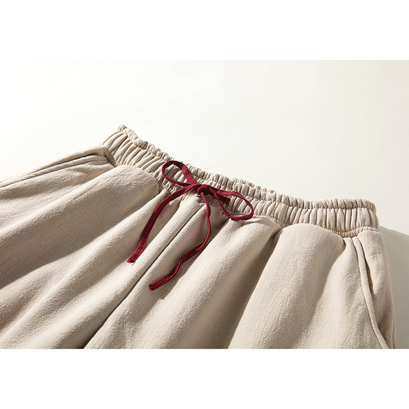 ボア裏地綿麻パンツ　真冬パンツ　暖かいパンツ　ゴムウエスト　ベージュ　L140BE 3枚目の画像