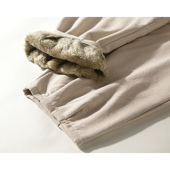 ボア裏地綿麻パンツ　真冬パンツ　暖かいパンツ　ゴムウエスト　ベージュ　L140BE 8枚目の画像