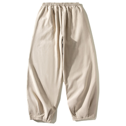 ボア裏地綿麻パンツ　真冬パンツ　暖かいパンツ　ゴムウエスト　ベージュ　L140BE 2枚目の画像