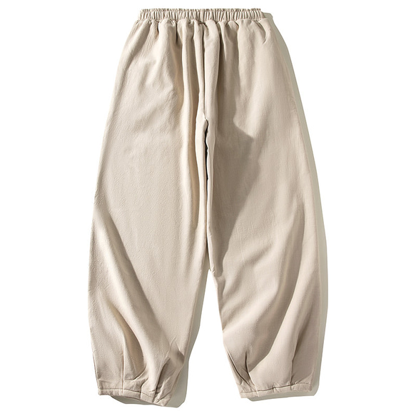 ボア裏地綿麻パンツ　真冬パンツ　暖かいパンツ　ゴムウエスト　ベージュ　L140BE 2枚目の画像