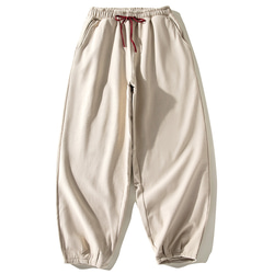 ボア裏地綿麻パンツ　真冬パンツ　暖かいパンツ　ゴムウエスト　ベージュ　L140BE 1枚目の画像