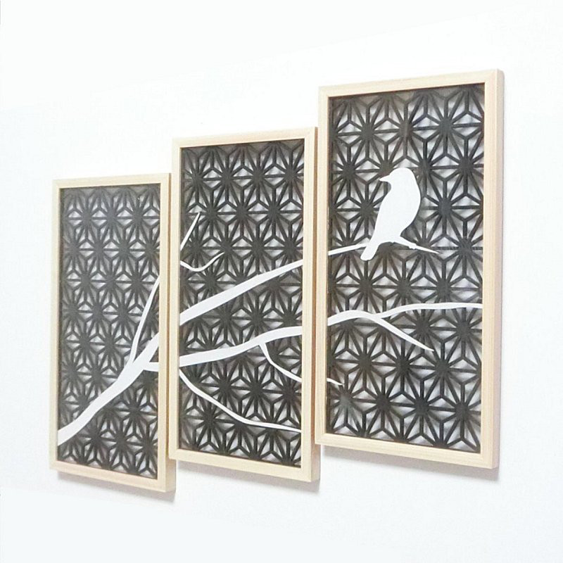 固定方式4種　ナチュラルアートパネル＋組子風カット　-黒白-　■□基本送料無料□■