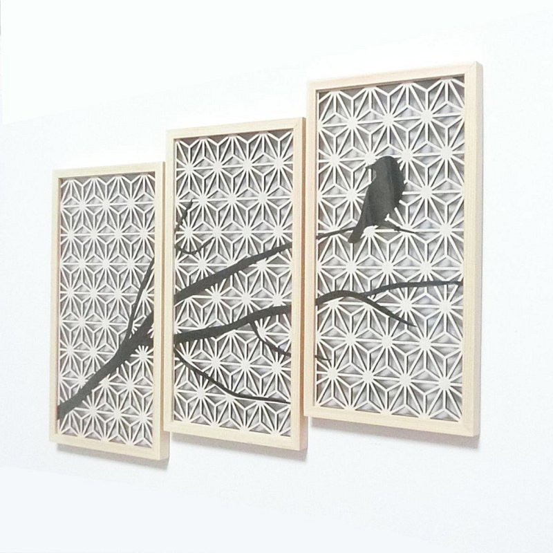 固定方式4種　ナチュラルアートパネル＋組子風カット　-白黒-　■□基本送料無料□■