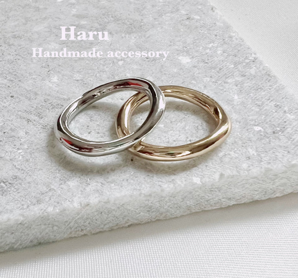 送料無料＊ゴールド×シルバー 不規則デザインリング 2点セット＊ 指輪 