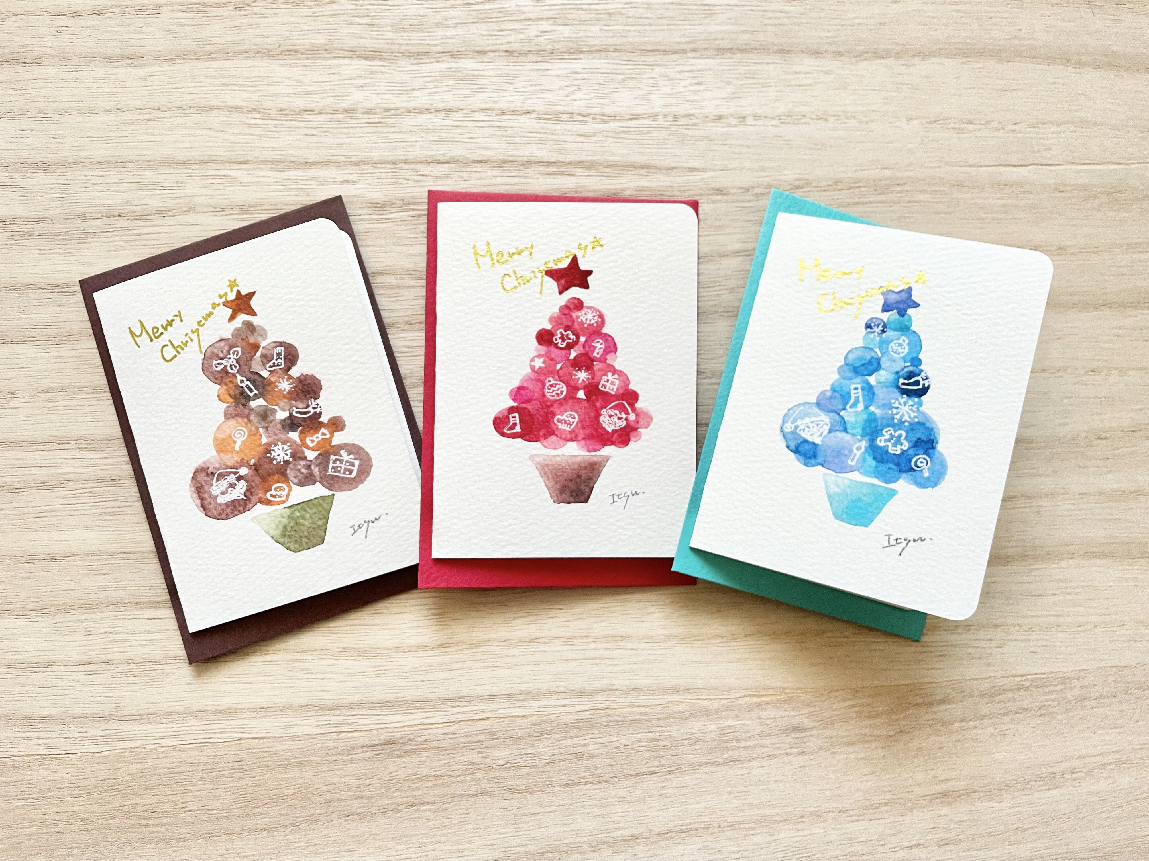 TRESURE クリスマス トレカ セット 透明水彩画 3枚セット クリスマスミニカード クリスマス