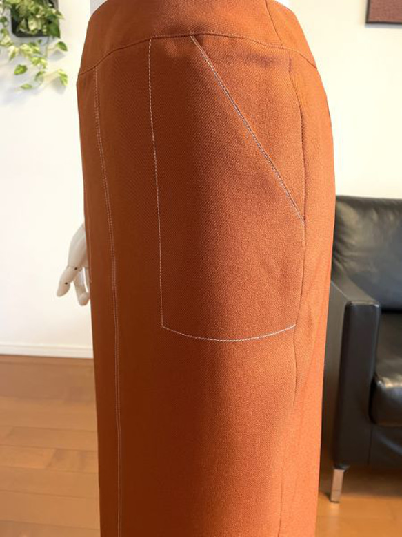 【完成品】5号ロング(77.5㎝)丈　タイトスカート　こっくりオレンジ 10枚目の画像