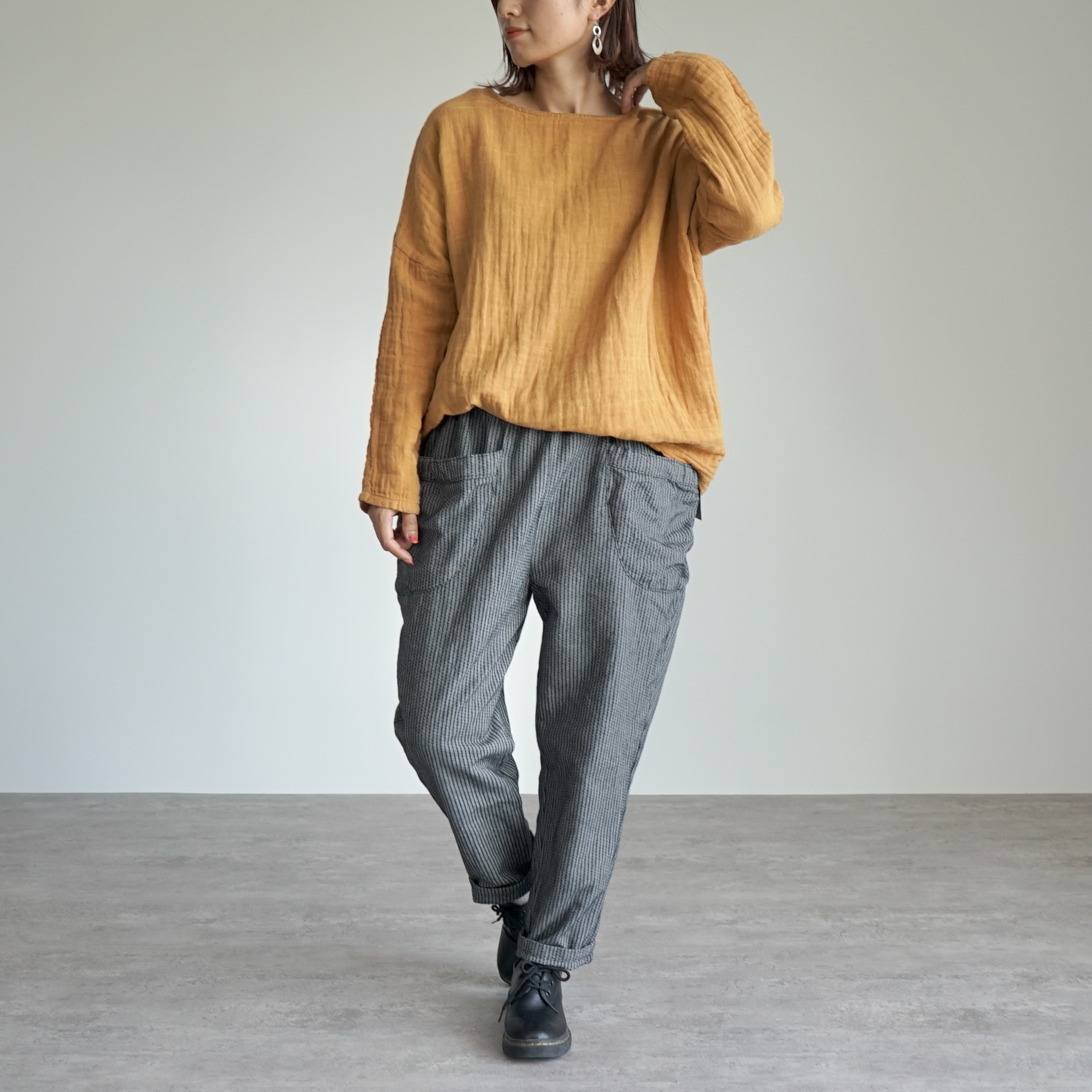 【福袋】ゆったりガーゼロンT/オレンジ＋よろけ縞一本刺し子 キャンプワークパンツ/グレー