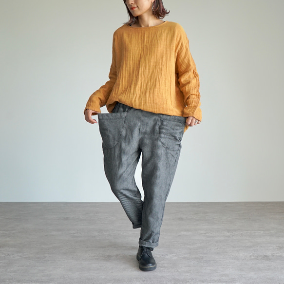 【福袋】寬鬆紗布T卹/橙色+單刺子條紋營工褲/灰色 第20張的照片