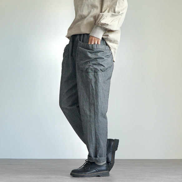 【福袋】寬鬆紗布T卹/橙色+單刺子條紋營工褲/灰色 第12張的照片