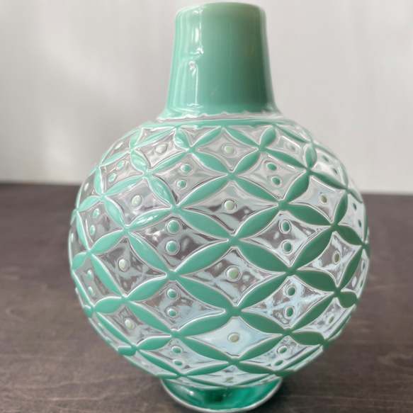 pattern vase  緑七宝 3枚目の画像