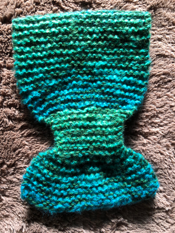 手編みのミニマフラー(緑色グラデーション　2点限　厚め) 5枚目の画像