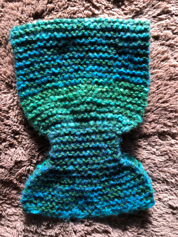 手編みのミニマフラー(緑色グラデーション　2点限　厚め) 4枚目の画像