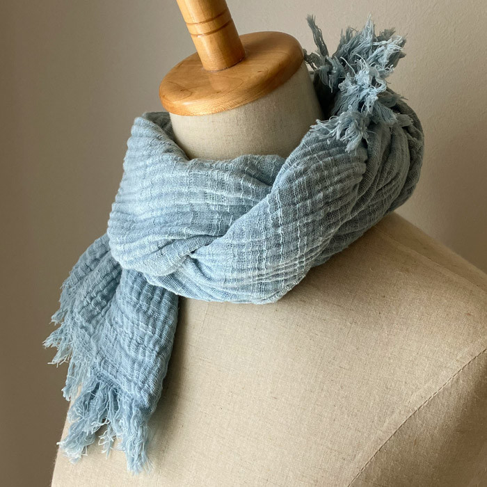 藍染めコットンマフラーちぢみ二重織