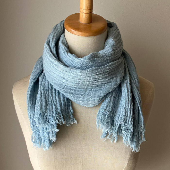 藍染めコットンマフラーちぢみ二重織