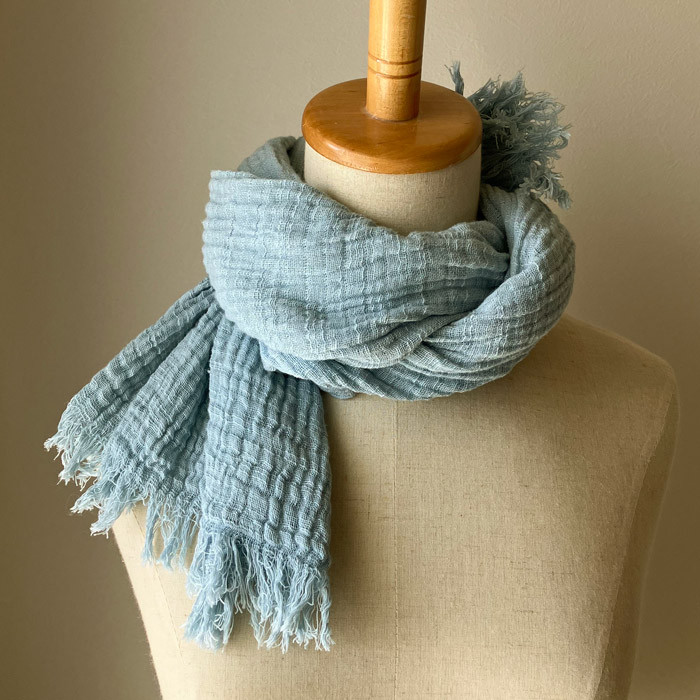 藍染めコットンマフラーちぢみ二重織
