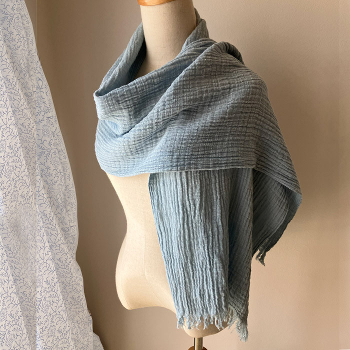 藍染めコットンマフラーちぢみ二重織