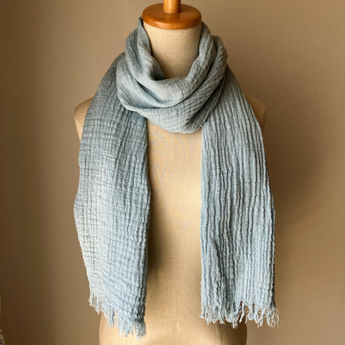 藍染めコットンマフラーちぢみ二重織