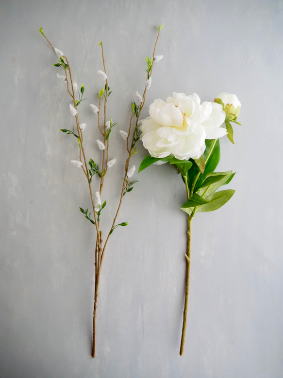 リニューアル✨【大輪ホワイト芍薬と猫柳】｜アーティフィシャルフラワー 花瓶アレンジ| 春｜ギフト・インテリア雑貨 10枚目の画像