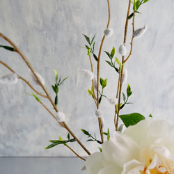 リニューアル✨【大輪ホワイト芍薬と猫柳】｜アーティフィシャルフラワー 花瓶アレンジ| 春｜ギフト・インテリア雑貨 6枚目の画像