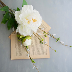 リニューアル✨【大輪ホワイト芍薬と猫柳】｜アーティフィシャルフラワー 花瓶アレンジ| 春｜ギフト・インテリア雑貨 3枚目の画像