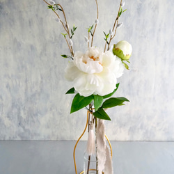 リニューアル✨【大輪ホワイト芍薬と猫柳】｜アーティフィシャルフラワー 花瓶アレンジ| 春｜ギフト・インテリア雑貨 4枚目の画像