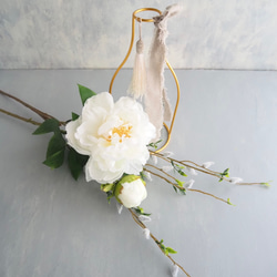 リニューアル✨【大輪ホワイト芍薬と猫柳】｜アーティフィシャルフラワー 花瓶アレンジ| 春｜ギフト・インテリア雑貨 5枚目の画像