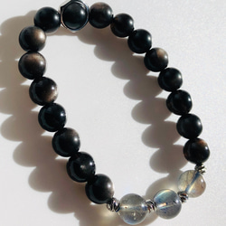 山梨県黒平水晶（草入り黒水晶） 15mm玉ブレスレット 証明書付 66.3g