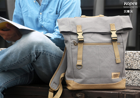 [KOPER] Uneven Sail - Retro Double-Button Backpack Calm Grey (Ma 1枚目の画像