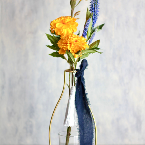 AM80 イタリア製 アート.デコ 花瓶 フラワーベース 飾花瓶 飾物 イエロー マリーゴールドとベロニカ】｜アーティフィシャルフラワー 花瓶