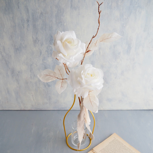 アンティークホワイトローズ造花】｜アーティフィシャルフラワー 花瓶