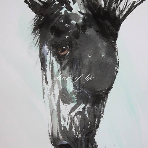 優しい眼差し（水彩画用紙、34，5cm×24，7cm、墨絵