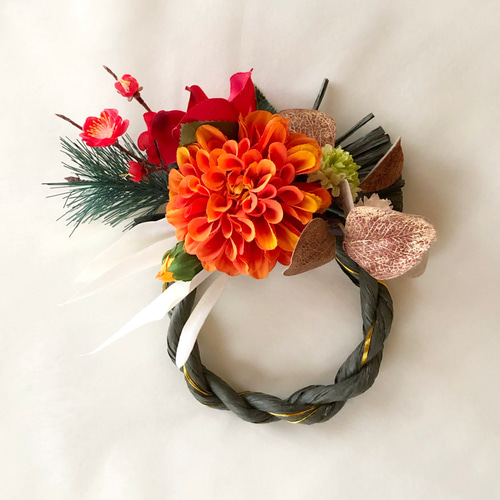 ◇2024年◇しめ縄リース◇ダリア◇ネイビーカラー◇Lサイズ◇お正月飾り