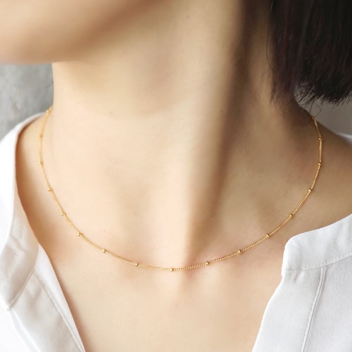 金属アレルギー対応！ビーズチェーンの14kgfネックレス つけっ