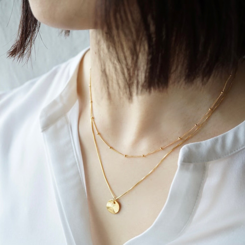 金属アレルギー対応！ビーズチェーンの14kgfネックレス つけっ