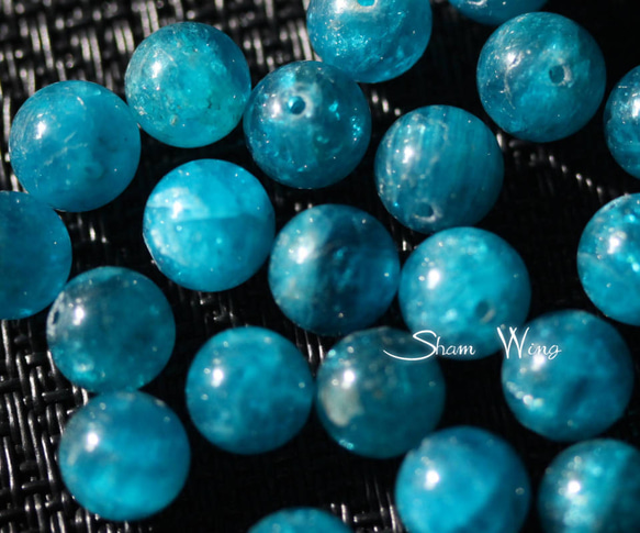 天然石✿良質ブルーアパタイト ラウンド約8.5～8.9mm☆4粒 4枚目の画像