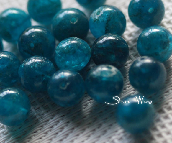 天然石✿良質ブルーアパタイト ラウンド約9.8～10.1mm☆3粒 4枚目の画像