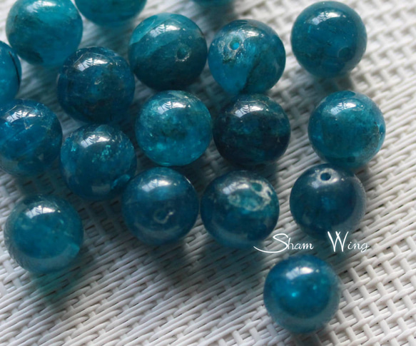天然石✿良質ブルーアパタイト ラウンド約9.8～10.1mm☆3粒 1枚目の画像